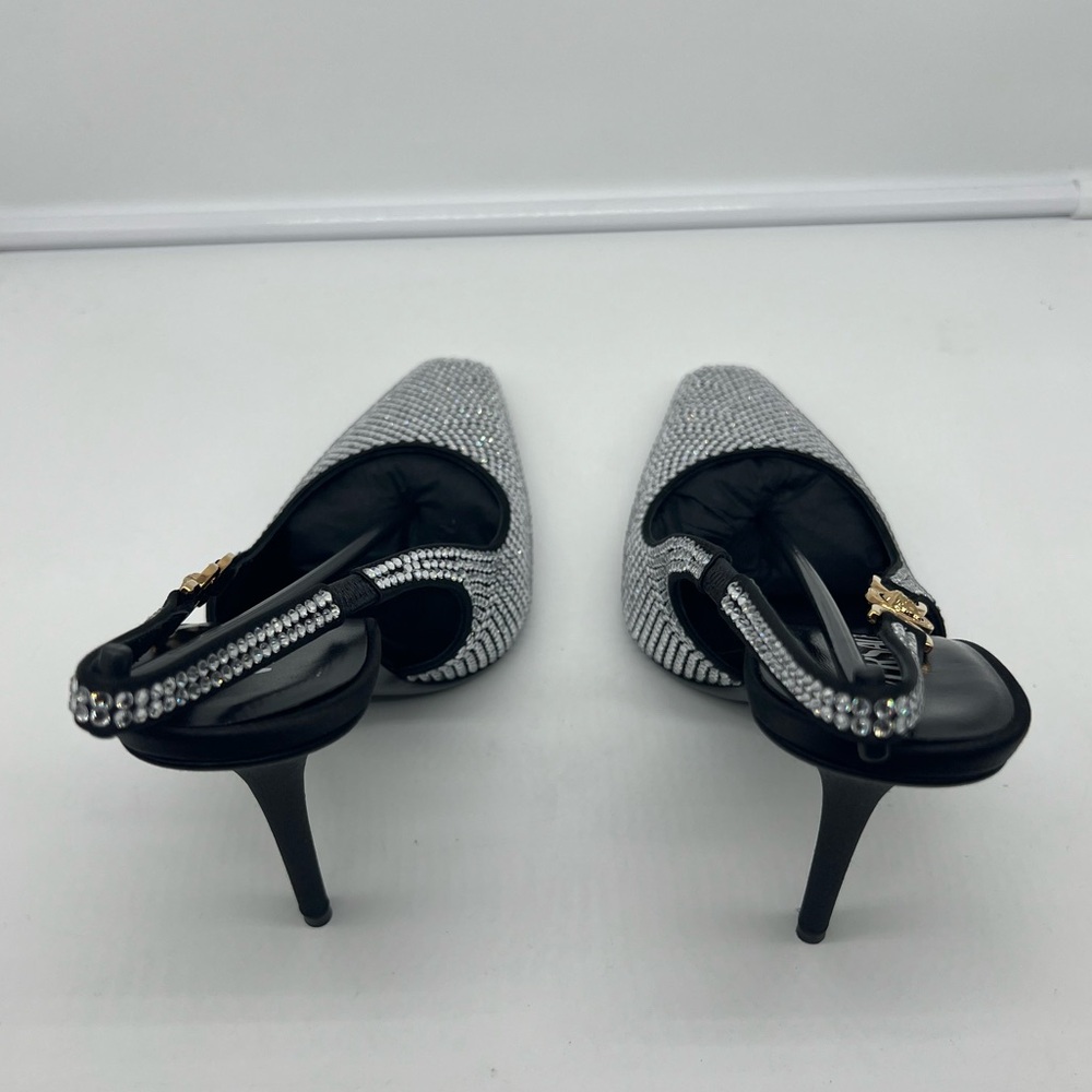 NIB VERSACE Medusa Crystal Embellished '95 Black Satin Slingback Pumps sz 39.5 - Picture 14 of 17